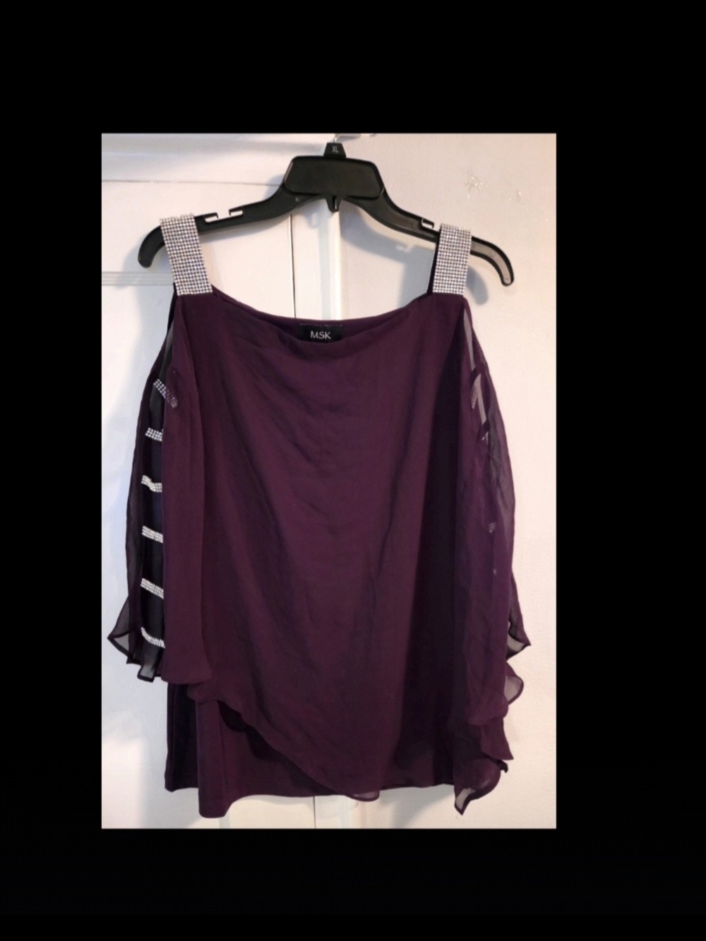 MSK Deep Purple Rhinestone-Striped Cold Shoulder Blouse SIZE XL